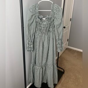 Topshop Black and White Gingham Long Sleeve Dress